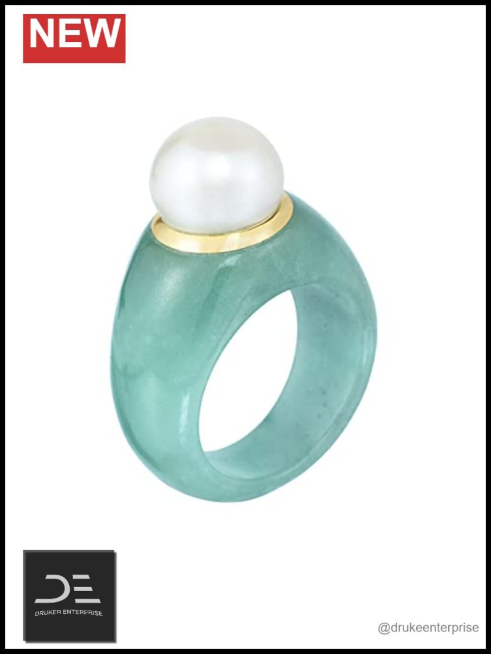 14K Yellow Gold Jade & Freshwater Pearl Statement Ring